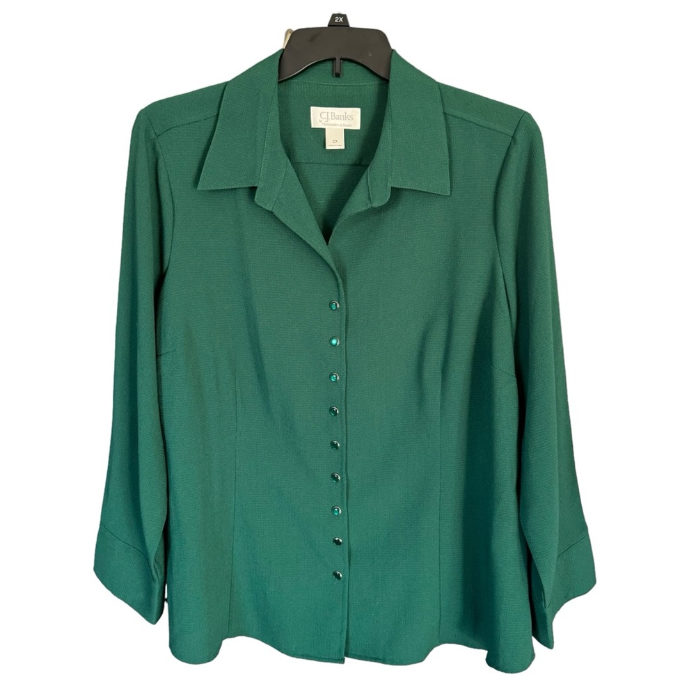 CJ Banks women’s size‎ 2X long sleeve snap down green blouse
